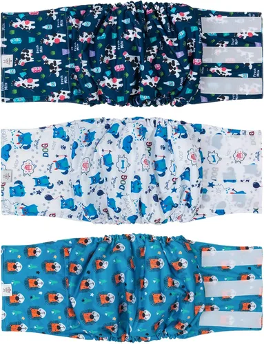 Miniatura 63 de CuteBone - Pañales lavables para perro macho, banda abdominal, paquete de 3 unidades, color negro, modelo DM54XS