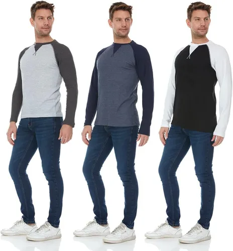 Miniatura 32 de DARESAY Paquete de 3: camiseta térmica de manga larga para hombre, camisetas de manga larga Henley & Crew para hombre, camisetas de manga larga