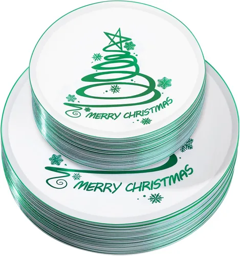 Miniatura 7 de EBOOT 60 piezas de platos de Navidad, platos de plástico de árbol de Navidad redondos desechables para postre y cena, suministros para fiesta
