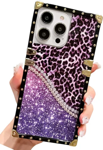 Miniatura 14 de Funda cuadrada de lujo compatible con iPhone 13 Pro Max de 6.7 pulgadas, funda de leopardo brillante, silicona suave y brillante a prueba de golpes