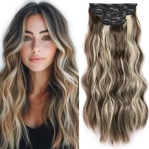 Miniatura 18 de Extensiones de cabello rubio con clip, de 22 pulgadas, extensiones de cabello largo y rizado con clip, 4 unidades, extensiones de cabello sintético