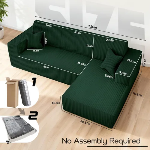 Miniatura 3 de Sofá modular Cloud de 110 pulgadas sin hueso, con diván en forma de L, modernos sofás tapizados para sala de estar y dormitorio, no requiere montaje