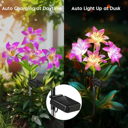 Miniatura 3 de Paquete de 6 flores solares para exteriores, impermeables, con lirio, luces solares de jardín para exteriores, para patio, camino, decoración