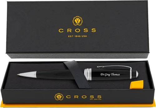 Bolígrafo Cross Bailey, laca negra con borde cromado, grabado personalizado: graduación, promoción, jubilación o regalo corporativo Negro