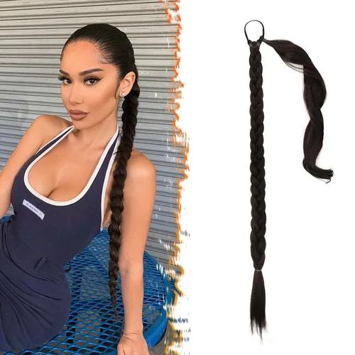 Miniatura 60 de Barsdar Extensión de 26 Pulgadas de Cola de Caballo Trenzada Larga con Banda Elástica - Extensiones de Cabello en Cola de Caballo Recta y Elegante