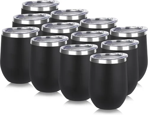 Miniatura 26 de DOMICARE - Juego de 8 vasos de vino de 12 onzas con tapa, hechos de acero inoxidable con aislamiento al vacío de doble pared, color celeste Azul