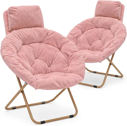 MoNiBloom Silla redonda plegable de piel sintética con reposacabezas extraíble para adultos, marco de metal, de gran tamaño, cómoda, suave,
