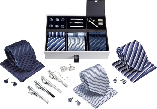 Juego de corbata de regalo para hombre, corbata sedosa, bolsillo cuadrado, clips de corbata, gemelos para hombres