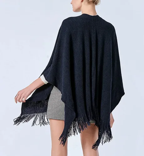 Miniatura 4 de Bonnorth Chal caliente para mujer, abierto Fornt Boho tejer rayas Pashmina Poncho con borla