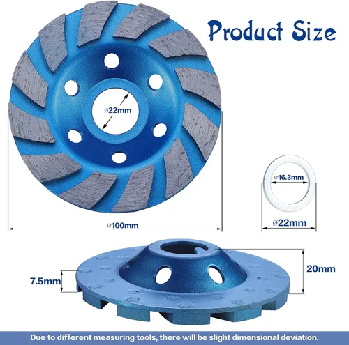 Miniatura 2 de TM disco de 4 pulgadas para molienda de diamantes de turbo de hormigón para amoladora de ángulo de trabajo duro 12 segs Azul 12segs B