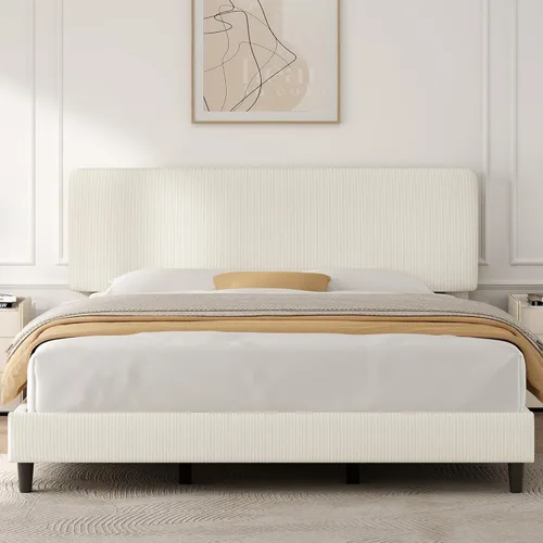 Miniatura 11 de Yaheetech Estructuras de Cama Queen con Cabecero Ajustable, Cabecero Tapizado de Tela de Chenilla/Cama de Plataforma, Estructura de Cama