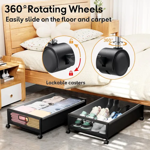 Miniatura 4 de Almacenamiento Debajo de la Cama con Ruedas, 1 Paquete Contenedores de Almacenamiento Debajo de la Cama, Almacenamiento de Zapatos Debajo de la Cama