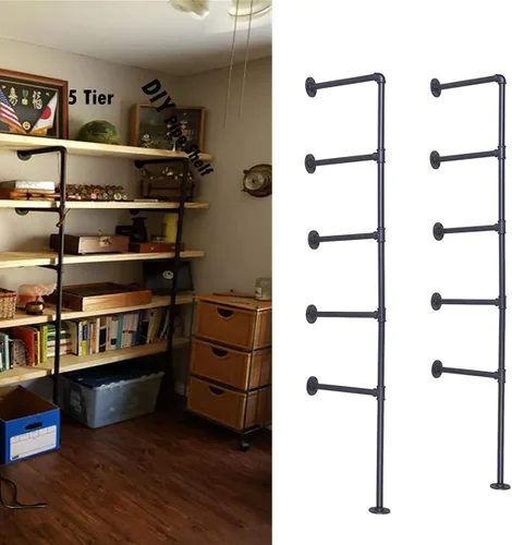 (68 pulgadas de alto, 10 pulgadas de profundidad) para montaje en pared industrial de tubería de hierro, estante vintage retro para colgar en el