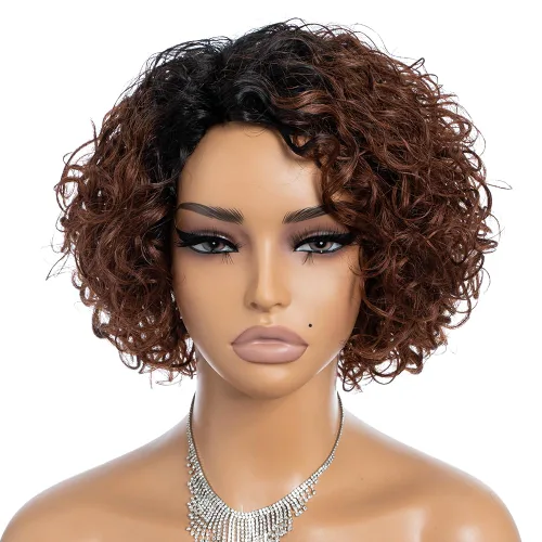 Miniatura 10 de Rebecca Fashion Pelucas de cabello humano rizado corto para mujeres negras, parte lateral, linda peluca rizada estilo Bob, brasileña Remy, sin