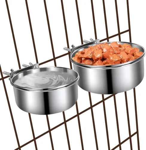 Miniatura 8 de Cuencos de agua para perreras antiderrames, paquete de 2 cuencos de acero inoxidable para comida y agua para jaula de perrera, cuencos colgantes