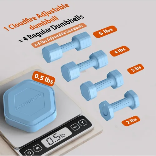 Miniatura 3 de Juego de 2 mancuernas ajustables, juego de mancuernas 4 en 1, pesas de mano para mujeres en casa, juego de mancuernas de 5 libras con mango cómodo