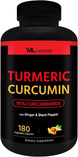 Miniatura 3 de ML Naturals Curcumina de cúrcuma – 1,800 mg, extracto de raíz 300 mg – 120 mg de jengibre y 15 mg de pimienta negra (por porción) – 90 cápsulas