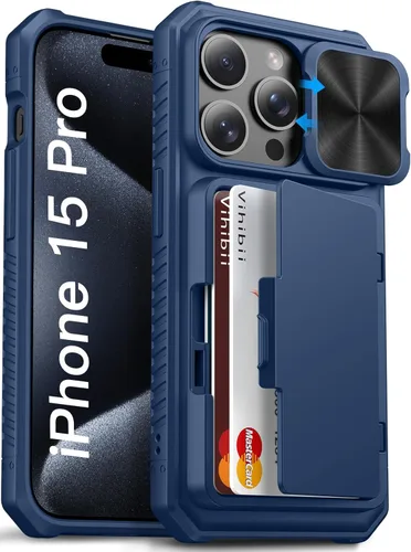 Miniatura 12 de Vihibii Funda para iPhone 13 Pro Max/iPhone 12 Pro Max con tarjetero (4 tarjetas) [bloqueo RFID] y cubierta de cámara deslizante, protección contra