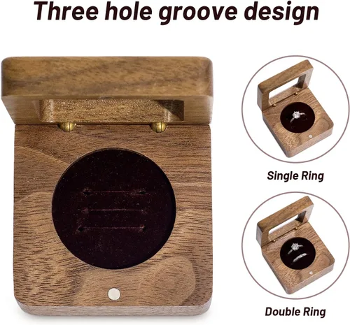 Miniatura 2 de Wislist Caja de anillos para ceremonia de boda soporte de almohadas de madera para propuesta de boda y compromiso nuez