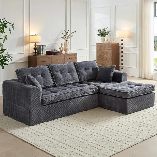 Miniatura 10 de ROXGOX Sofás seccionales para sala de estar, moderno sofá deshuesado con asiento profundo, sofá modular con diván en forma de L, pana de felpa,