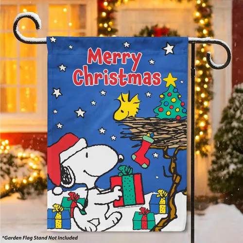 Miniatura 5 de Flagology, PEANUTS Merry Christmas Snoopy and Woodstock - Bandera de jardín de 12 x 18 pulgadas, bandera para exteriores, tela exclusiva de primera