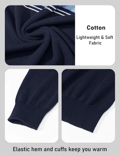 Miniatura 12 de MAGCOMSEN Suéteres de algodón con cremallera de 1/4 para hombre, suéter tipo polo, a rayas, para otoño e invierno, sudaderas cálidas