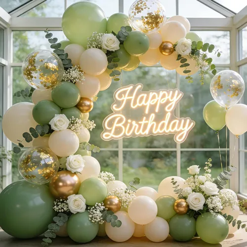 Miniatura 6 de Globos de confeti verde salvia dorado – 50 piezas de globos de látex metálico verde oliva rubor dorado para eucalipto, cumpleaños, brida, ducha, Oro