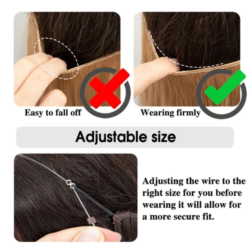 Miniatura 4 de SARLA Extensiones de cabello con alambre invisible con 3 clips, postizo sintético corto, ondulado, rizado, diadema ajustable transparente
