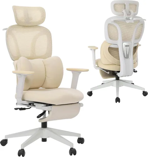 CabLady S1 Silla ergonómica de escritorio para el hogar con reposapiés y reposacabezas, soporte lumbar fijo de respaldo alto con almohada