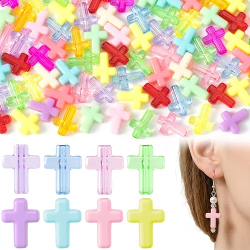 Miniatura 10 de 120 dijes de cruz para hacer joyas, cuentas de cruz religiosa para pulseras, cruces para hacer joyas, pulseras, collares, manualidades (6 colores)