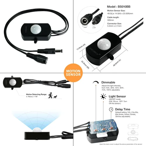 Miniatura 3 de Sensky Kit de iluminación LED regulable con sensor de movimiento PIR para debajo del gabinete, luz LED extensible debajo del mostrador con sensor