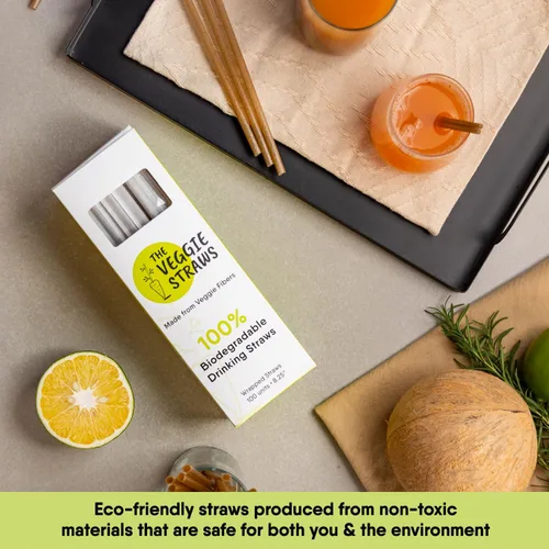 Miniatura 7 de The Veggie Straws – 300 unidades de 8.25 pulgadas, pajitas biodegradables envueltas individualmente – Hechas de fibras vegetales, las mejores