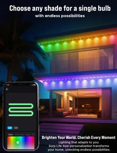 Miniatura 6 de EcoNour Luces permanentes RGB inteligentes para exteriores de 100 pies Sincronización de música, luces LED impermeables con conector de extensión