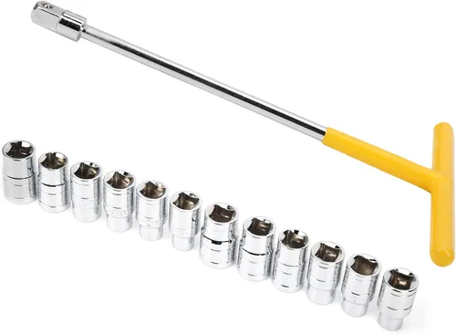 Miniatura 4 de Juego de llaves de vaso profesionales con mango en T, kit de herramientas mecánicas universales de 13 piezas para reparación automotriz, acero al