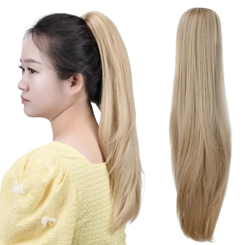 Miniatura 40 de Extensión de cola de caballo negra con clip de garra, ondulada, 10 pulgadas, 3.5 onzas, sintético, como verdaderos, postizos, para mujer, Yaki