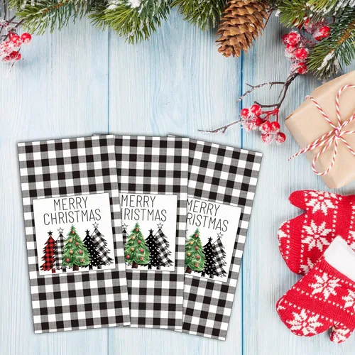 Miniatura 7 de Servilletas de Navidad de búfalo blanco y negro, servilletas de papel desechables para decoración de mesa de vacaciones (paquete de 50)