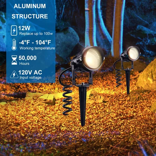 Miniatura 3 de SUNVIE Luces LED de 120 V para exteriores, iluminación de paisaje de 12 W, focos de CA para patio, foco de paisaje impermeable con estaca de pinchos