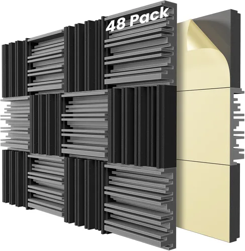 Miniatura 25 de Paquete de 12 paneles de pared insonorizados, paneles de espuma acústica de 12" x 12" x 2" para paredes, panel insonorizante autoadhesivo, paneles