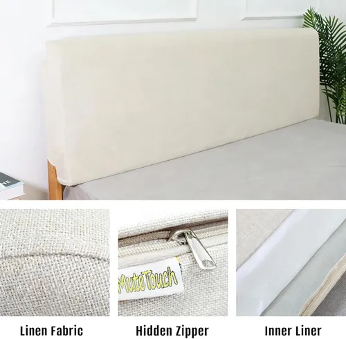 Miniatura 8 de Cabecera tapizada tamaño Queen, no necesita herramientas, cabecera montada en la pared con lino lavable extraíble, respaldo multifuncional (beige)