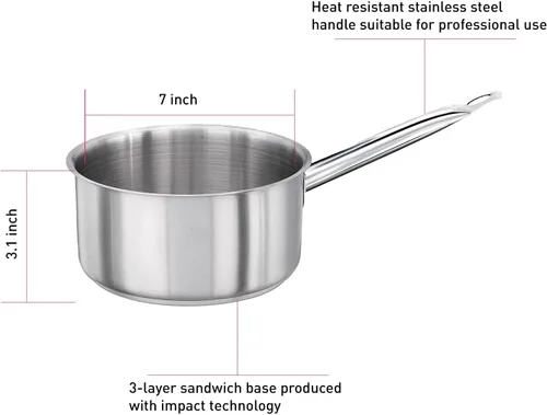 Miniatura 4 de KAPP Cacerola de acero inoxidable de tres capas de 2 cuartos de galón, cocina o restaurante, apta para lavavajillas, apta para horno, no incluye tapa