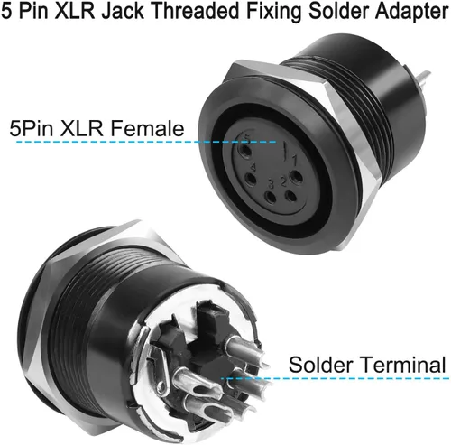 Miniatura 2 de QIANRENON Adaptador de soldadura de fijación con rosca XLR de 5 pines XLR hembra a terminal de soldadura, conector redondo de 5 polos XLR DMX Mount