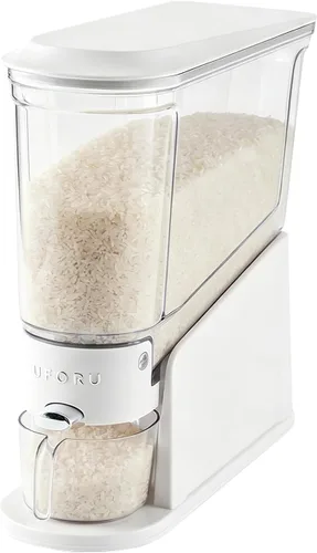 Miniatura 13 de UFORU Dispensador de arroz de 11 libras, recipiente de almacenamiento de arroz delgado para espacios pequeños, dispensador de alimentos secos