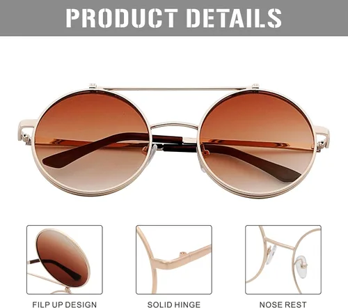 Miniatura 4 de JL Glasses Gafas de sol redondas estilo retro estilo Seampunk