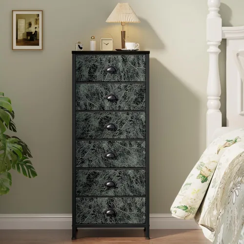 Miniatura 12 de Furnulem - Cómoda alta blanca para dormitorio, unidad de almacenamiento vertical y mesa auxiliar con 6 cajones de tela, mueble de mesita de noche
