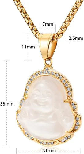 Miniatura 3 de WESTMIAJW Lucky Laughing Buda colgante cadena collares amuleto joyería para hombres, mujeres y niños, 23.6in, Piedra