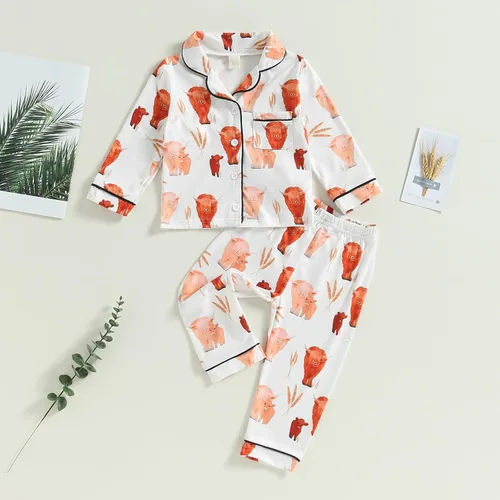 Miniatura 2 de Conjunto de pijama de satén con botones y pantalones largos, ropa de dormir para niños y niñas