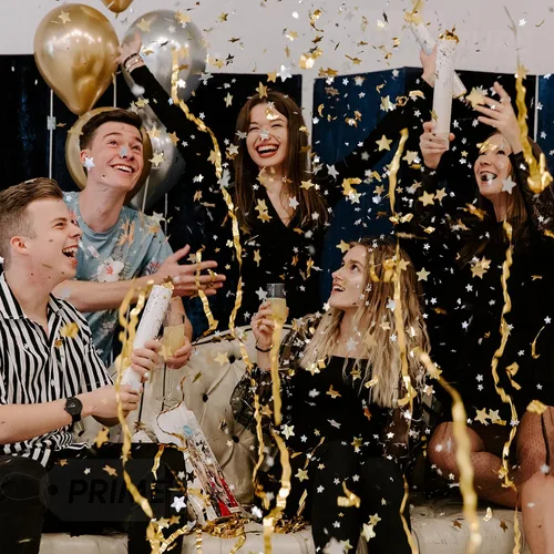 Miniatura 2 de Cañones de confeti para fiestas PrimePure - Botones de confeti dorados con estrellas - Paquete de 2 - Cañón de fiesta de Año Nuevo - Pistola