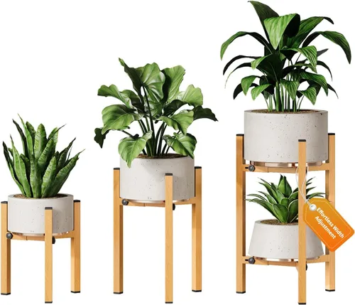 Miniatura 10 de Paquete de 3 soportes para plantas ajustables para interiores, soporte moderno de metal para plantas de interior, soportes resistentes para plantas