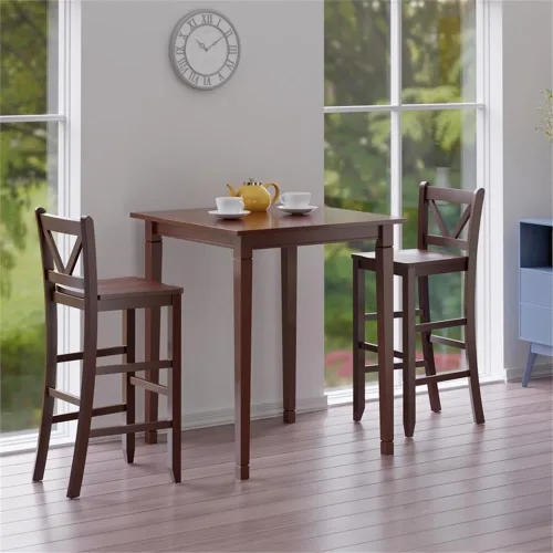 Miniatura 2 de Winsome Mesa de comedor Kingsgate de madera de 3 piezas con 2 sillas de bar con respaldo en V