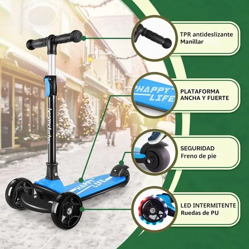 Miniatura 3 de Besrey - Patinete para niños de 3 a 10 años, patinete plegable de 3 ruedas con altura ajustable, ruedas con luz LED, plataforma extra ancha para Azul
